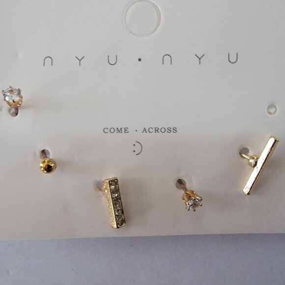 5PK Gold & Rhinestone Post Stud Earrings - Picture 2 of 3